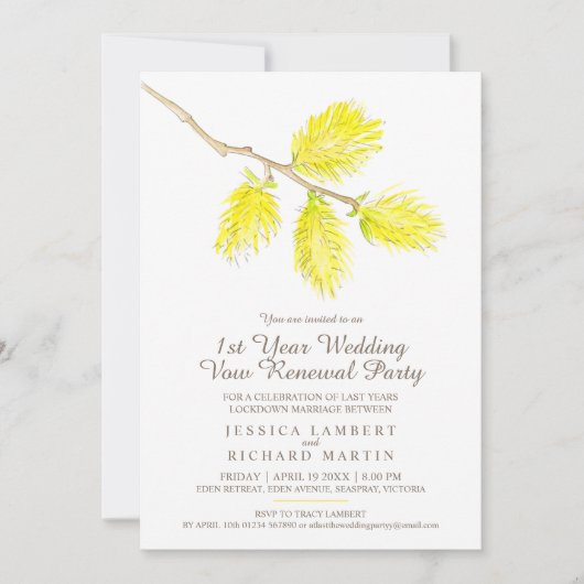 Gele katkin lente 1e bruiloft gelofte vernieuwing kaart (Voorkant)