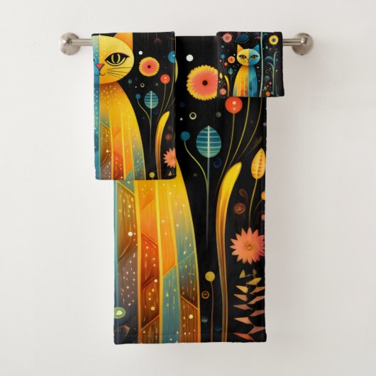 Gele katten bad handdoek (Insitu)