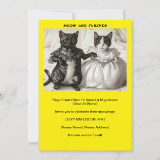Gele katten bruiloft miauw en furever uitnodiging