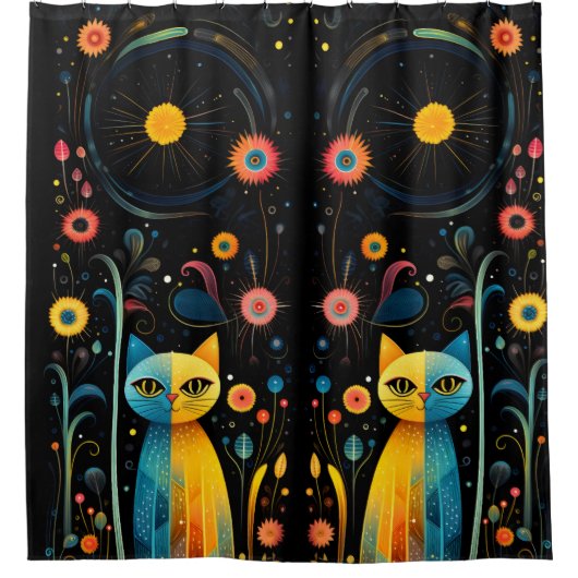 Gele katten douchegordijn (Voorkant)