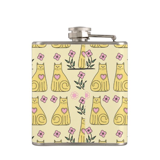 Gele katten heupfles (Achterkant)