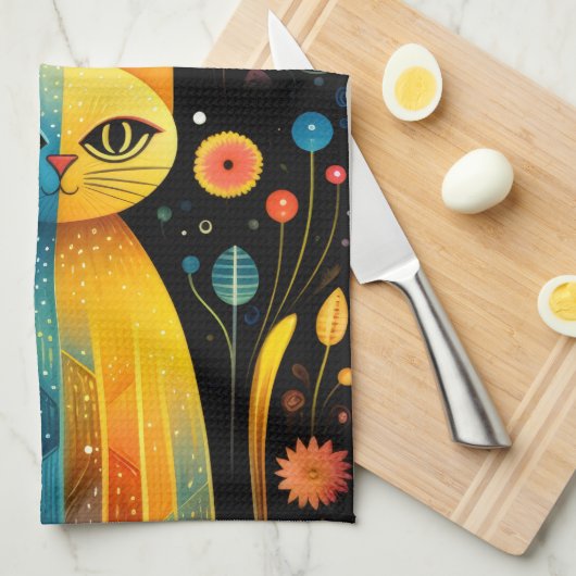 Gele katten theedoek (Quarter Fold)