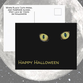 Gele Kattenogen Fijne Halloween Fotografisch Zwart Briefkaart