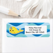 Gele Kawaii Narwhal Adresetiketten Etiket (Insitu)