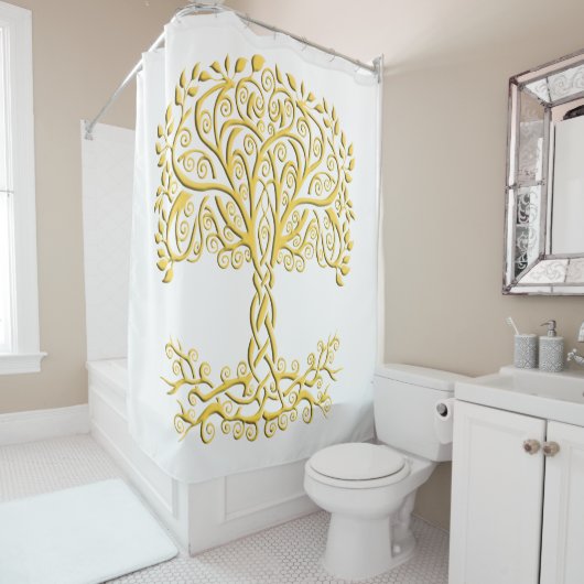 Gele Keltische levensboom Douchegordijn (In situ)