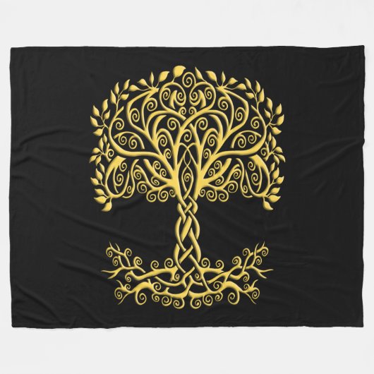 Gele Keltische levensboom Fleece Deken (Voorkant (Horizontaal))
