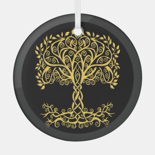 Gele Keltische levensboom Glas Ornament (Voorkant)