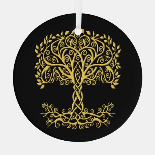 Gele Keltische levensboom Glas Ornament (Achterkant)