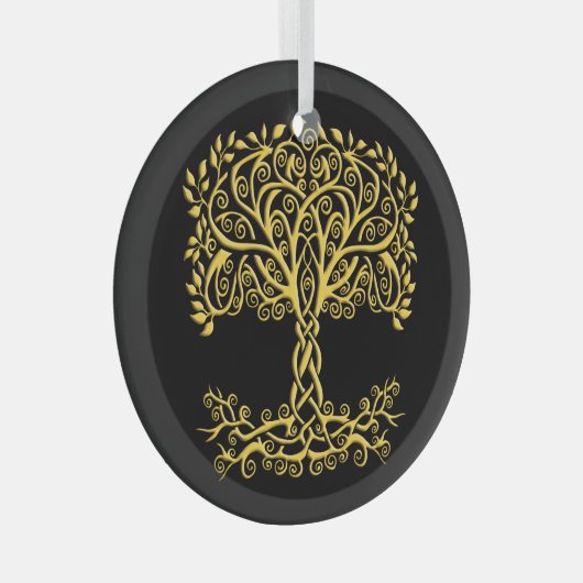 Gele Keltische levensboom Glas Ornament (Voorkant Rechts)