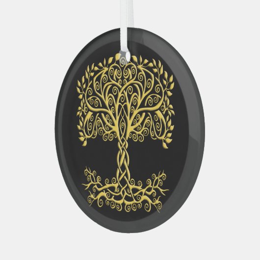 Gele Keltische levensboom Glas Ornament (Voorkant links)