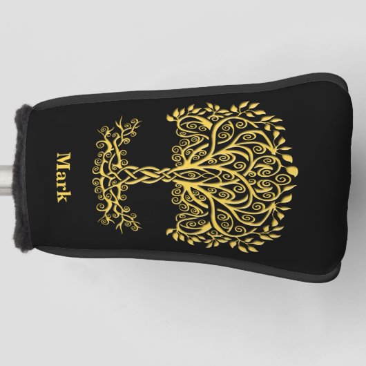 Gele Keltische levensboom Golfheadcover (Voorkant)