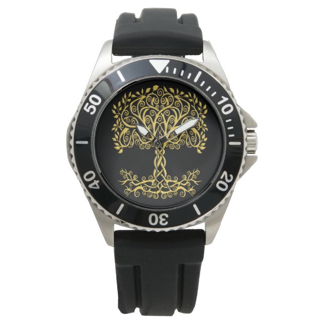 Gele Keltische levensboom Horloge (Voorkant)