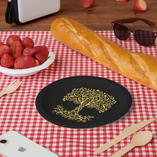 Gele Keltische levensboom Papieren Bordje (Picknick)