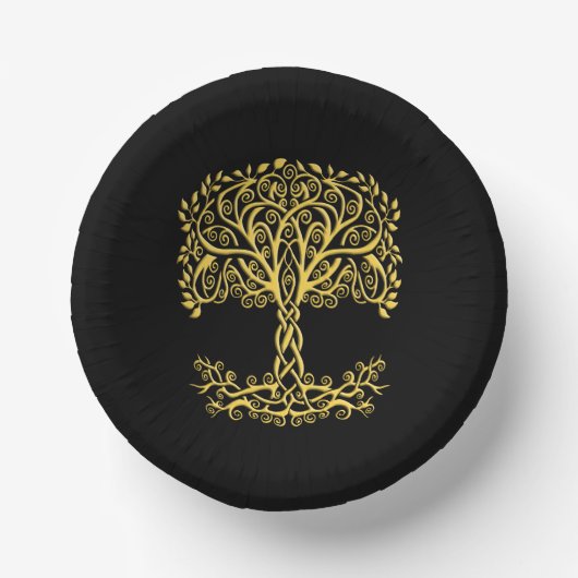 Gele Keltische levensboom Papieren Kommen (Voorkant)