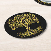 Gele Keltische levensboom Ronde Kartonnen Onderzetter (Gebogen)