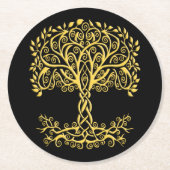 Gele Keltische levensboom Ronde Kartonnen Onderzetter (Voorkant)