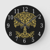 Gele Keltische levensboom Ronde Klok (Voorkant)