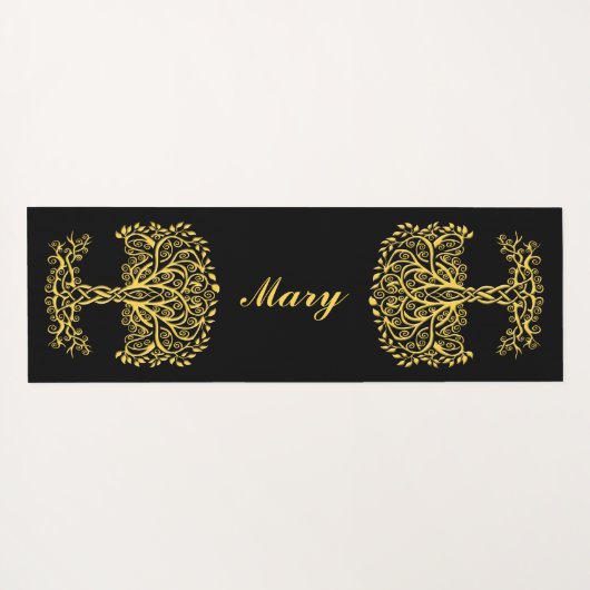 Gele Keltische levensboom Yogamat (Achterkant (horizontaal))