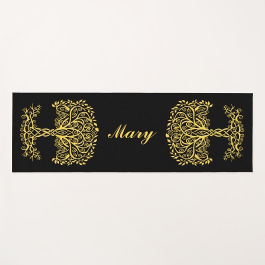 Gele Keltische levensboom Yogamat (Voorkant (horizontaal))