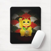 Gele keramische maneki Neko Muismat (Met muis)