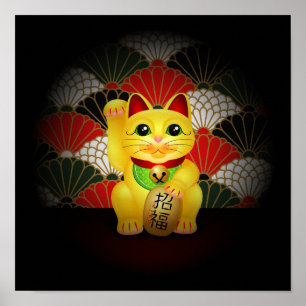 Gele keramische maneki Neko Poster