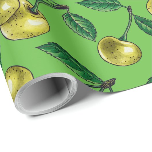 Gele kersen cadeaupapier (Rol Hoek)