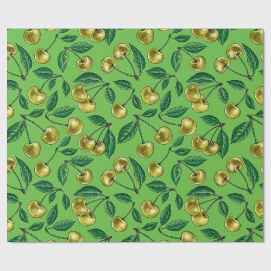 Gele kersen cadeaupapier (Vlak)