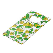 Gele kersen op wit creditkaart flessenopener (Voorkant Gekanteld)