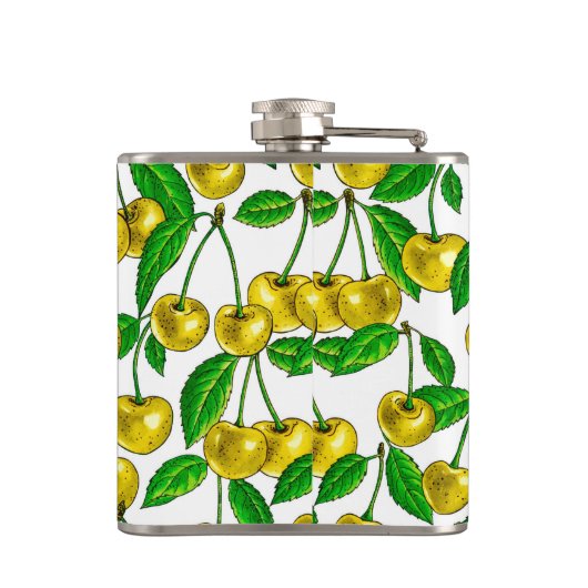 Gele kersen op wit heupfles (Achterkant)