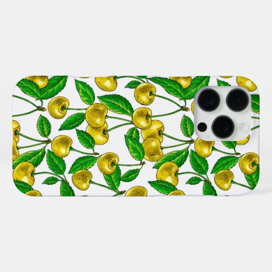 Gele kersen op wit iPhone hoesje (Achterkant horizontaal)