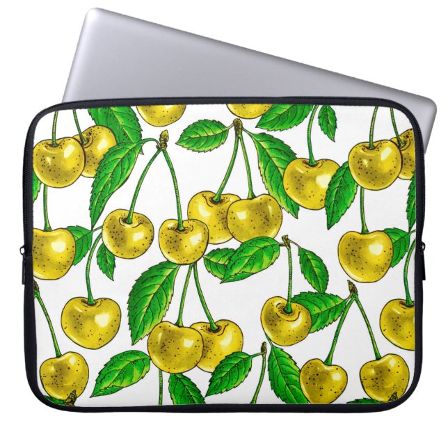 Gele kersen op wit laptop sleeve (Voorkant)