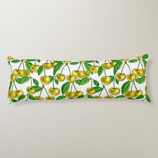 Gele kersen op wit lichaamskussen (Achterkant)