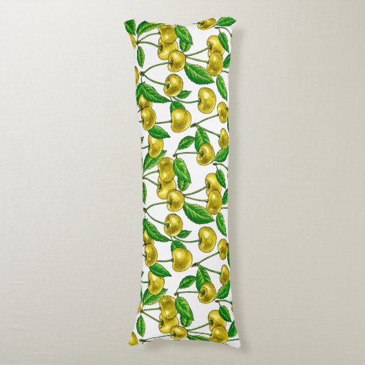 Gele kersen op wit lichaamskussen (Voorkant Verticaal)