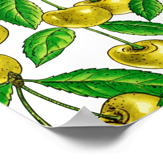 Gele kersen op wit poster (Hoek)