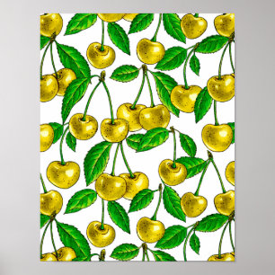Gele kersen op wit poster