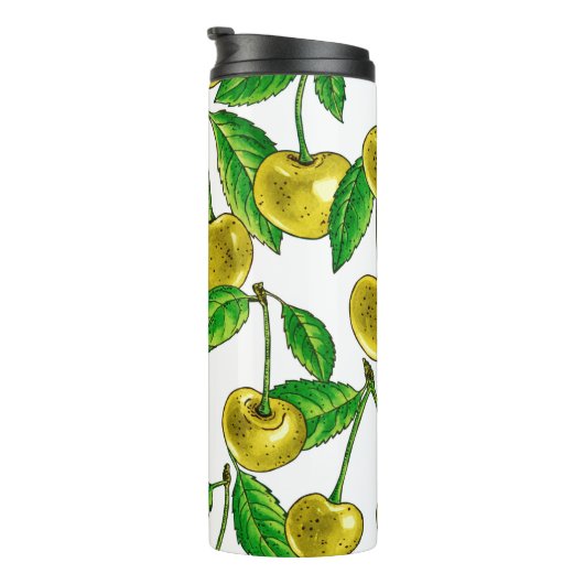 Gele kersen op wit thermosbeker (Geroteerd rechts)