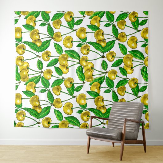 Gele kersen op wit wandkleed (In Situ (horizontaal))