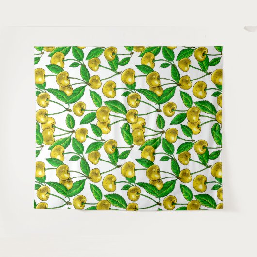 Gele kersen op wit wandkleed (Voorkant (horizontaal))