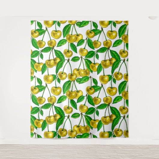 Gele kersen op wit wandkleed (Voorkant)