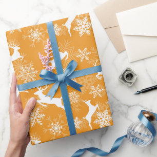 Gele kerst sneeuwvlokken herten patroon cadeaupapier