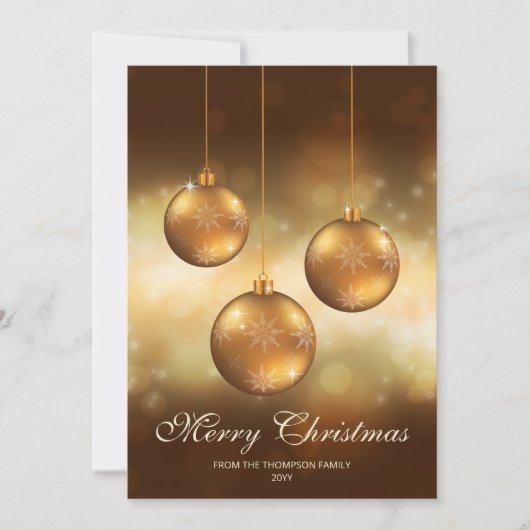 Gele Kerstballen met Aangepaste Tekst Feestdagenkaart (Voorkant)