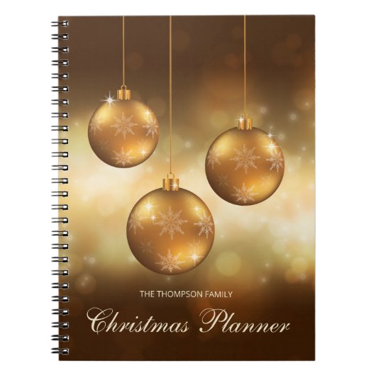 Gele Kerstballen met Aangepaste Tekst Notitieboek (Voorkant)