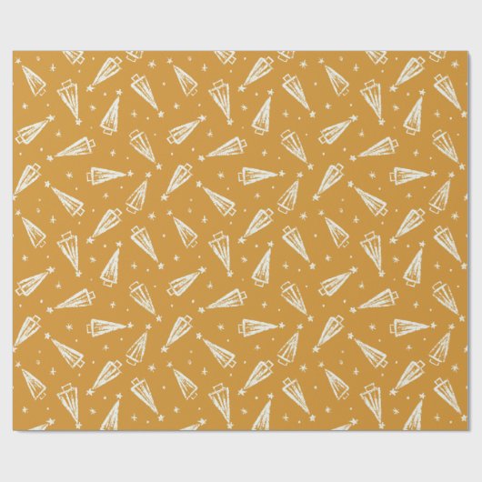 Gele kerstbomen patroon cadeaupapier (Vlak)