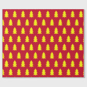 Gele Kerstbomen Rood Cadeaupapier (Vlak)