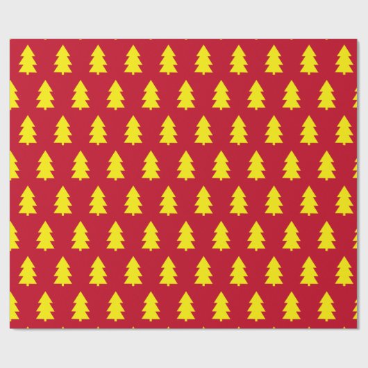 Gele Kerstbomen Rood Cadeaupapier (Vlak)