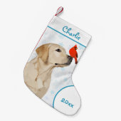Gele kerstkardinaal met lab - Cute Dog Labrador Kleine Kerstsok (Voorkant (Hangend))