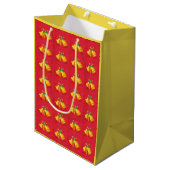 Gele kerstklokken op rode cadeautas (Voorkant Gekanteld)