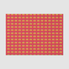 Gele kerstklokken op rode tissuepapier