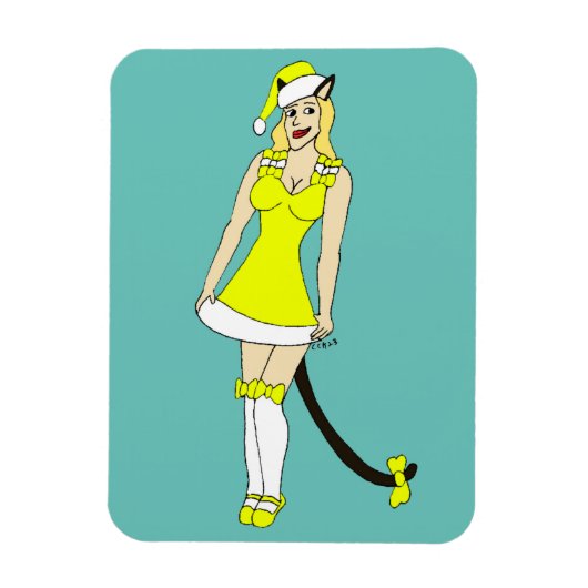 Gele Kerstmis catgirl Magneet (Verticaal)