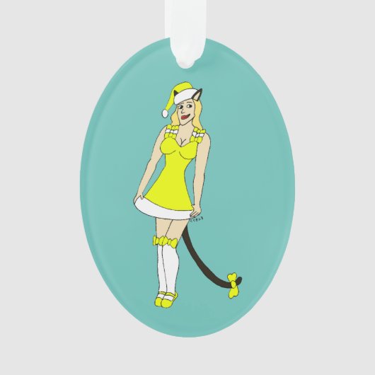Gele Kerstmis catgirl Ornament (voorkant)